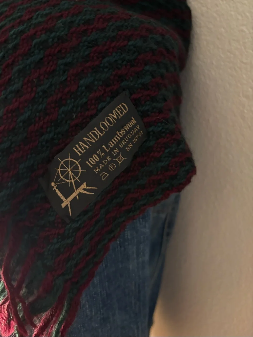 Men's Knit Scarf in Dark Green & Burgundy